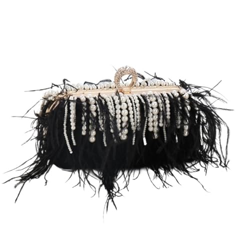 LCKKJHG clutch mit federn Perlenfeder Handtasche Damen Abendtaschen Geldbörse Abendring Clutch Dinnerparty Clutches Umhängetasche(Black) von LCKKJHG