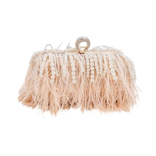 LCKKJHG clutch mit federn Perlenfeder Handtasche Damen Abendtaschen Geldbörse Abendring Clutch Dinnerparty Clutches Umhängetasche(Champagne) von LCKKJHG