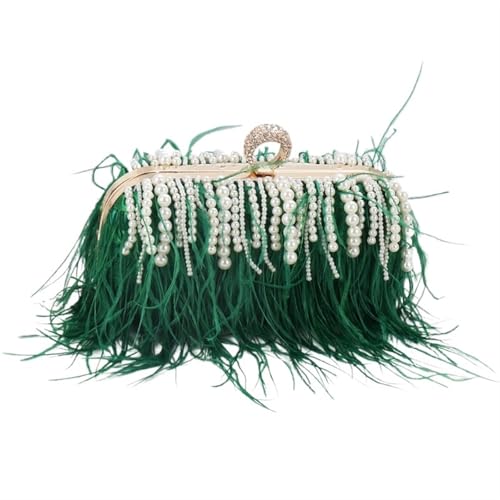 LCKKJHG clutch mit federn Perlenfeder Handtasche Damen Abendtaschen Geldbörse Abendring Clutch Dinnerparty Clutches Umhängetasche(Green) von LCKKJHG