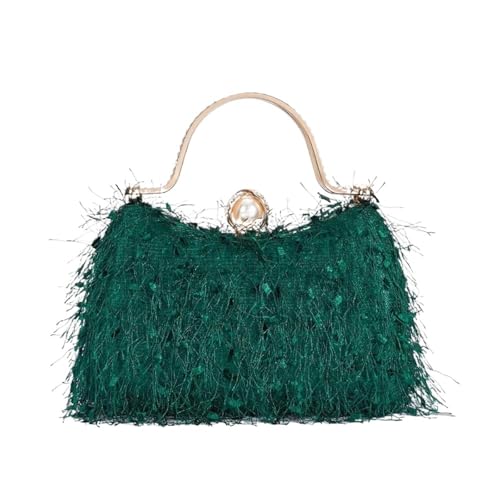 LCKKJHG clutch mit federn Quaste Abend Party Frauen Handtaschen Nylon Hochzeit Feder Weibliche Kupplung Elegante Schulter Umhängetasche(Green) von LCKKJHG