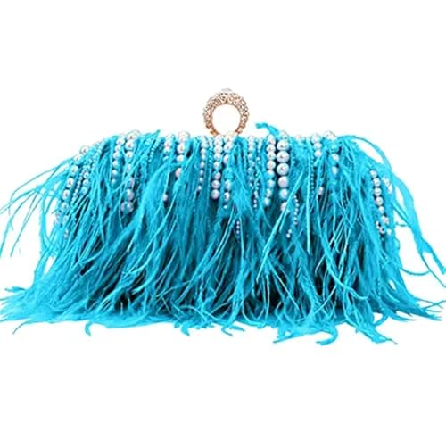 LCKKJHG clutch mit federn Strass Frauen Feder Abend Taschen Kristall Tag Kupplung Mit Kette Schulter Handtaschen Diamanten Geldbörse for Party(Blue) von LCKKJHG