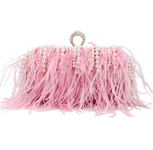 LCKKJHG clutch mit federn Strass Frauen Feder Abend Taschen Kristall Tag Kupplung Mit Kette Schulter Handtaschen Diamanten Geldbörse for Party(Pink) von LCKKJHG