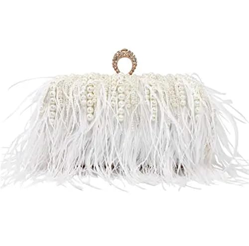 LCKKJHG clutch mit federn Strass Frauen Feder Abend Taschen Kristall Tag Kupplung Mit Kette Schulter Handtaschen Diamanten Geldbörse for Party(White) von LCKKJHG