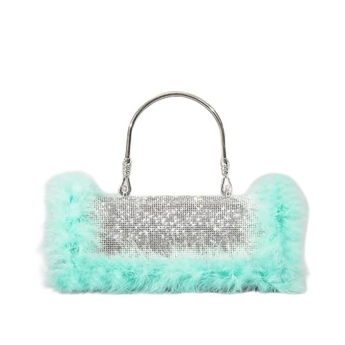 LCKKJHG clutch mit federn Straußenfedern Diamanten Abendtaschen Strass Frauen Handtasche Schulter Umhängetasche Glitter Party Kleine Geldbörse(Green) von LCKKJHG