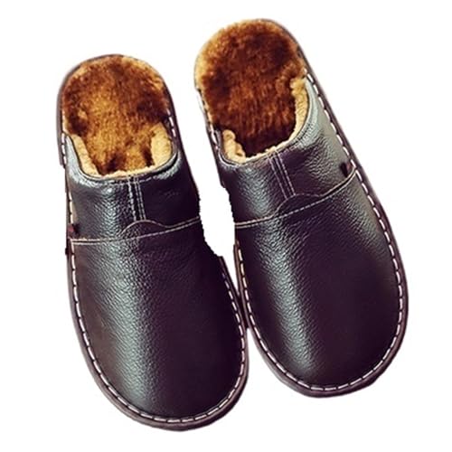 LCKKJHG herren hausschuhe Leder Hausschuhe For Herren Winter Warm Plüsch Schlafzimmer Unisex Männer/Frauen Haus(Blackbrown,8) von LCKKJHG