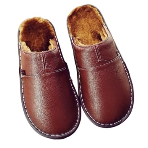 LCKKJHG herren hausschuhe Leder Hausschuhe For Herren Winter Warm Plüsch Schlafzimmer Unisex Männer/Frauen Haus(Bro,9.5) von LCKKJHG