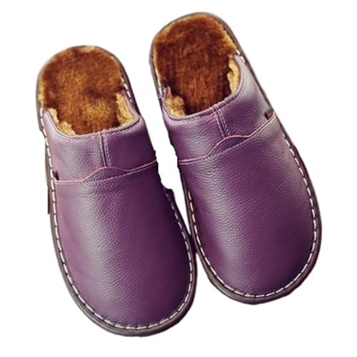 LCKKJHG herren hausschuhe Leder Hausschuhe For Herren Winter Warm Plüsch Schlafzimmer Unisex Männer/Frauen Haus(Purple,8) von LCKKJHG
