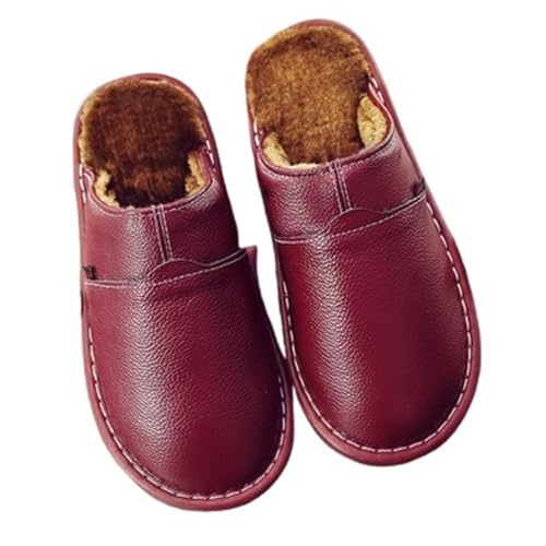LCKKJHG herren hausschuhe Leder Hausschuhe For Herren Winter Warm Plüsch Schlafzimmer Unisex Männer/Frauen Haus(Winered,9.5) von LCKKJHG