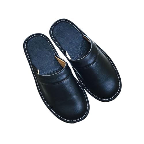 LCKKJHG herren hausschuhe Preiswerte Leder Hausschuhe Herren Indoor Slides Schuhe Große Größe 47-48 Mann Pantoletten Geschlossene Unisex Paar(Black,37-38) von LCKKJHG