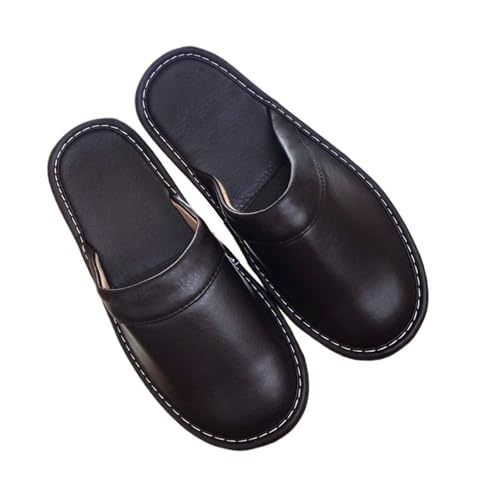 LCKKJHG herren hausschuhe Preiswerte Leder Hausschuhe Herren Indoor Slides Schuhe Große Größe 47-48 Mann Pantoletten Geschlossene Unisex Paar(Brown,45-46) von LCKKJHG