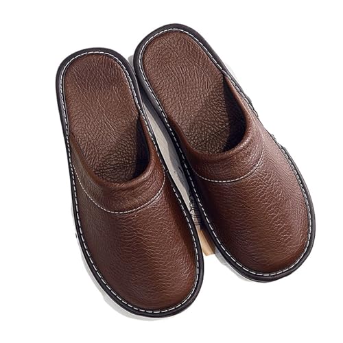 LCKKJHG herren hausschuhe Übergröße 47 48 Herren Herbst Hausschuhe Unisex Leder Komfort Männer Flache(Bro,8.5) von LCKKJHG