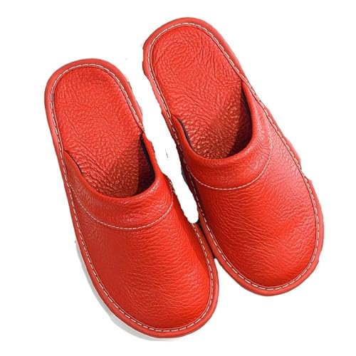 LCKKJHG herren hausschuhe Übergröße 47 48 Herren Herbst Hausschuhe Unisex Leder Komfort Männer Flache(Red,8) von LCKKJHG