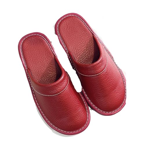 LCKKJHG herren hausschuhe Übergröße 47 48 Herren Herbst Hausschuhe Unisex Leder Komfort Männer Flache(Wine red,7) von LCKKJHG