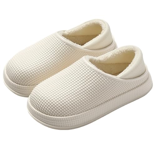 LCKKJHG herren hausschuhe Wasserdichte Baumwollpantoffeln for Damen im Winter mit verdicktem Samt und warmer, rutschfester karierter Baumwollschuhe for Herren(White,38-39) von LCKKJHG