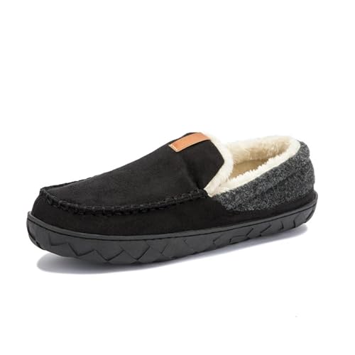LCKKJHG herren hausschuhe Winter Herren Hausschuhe Schuhe Trend Warme Stiefeletten Mann Baumwollschuhe Männlich Filz Slipper Mokassin Zimmer(Black,48) von LCKKJHG