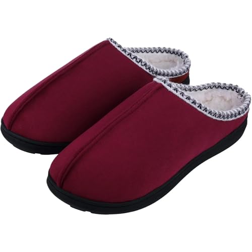 LCKKJHG herren hausschuhe Winter Männer Baumwolle Hausschuhe Flauschigen Fuzzy Memory Foam Haus Outdoor(Wine Red2,44-45) von LCKKJHG