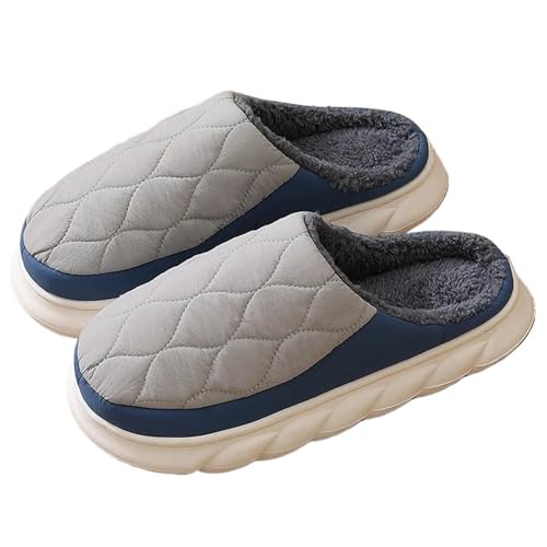 LCKKJHG herren hausschuhe Winter Warme Weiche Sohle Frauen Rutschen AntiSlips Fuzzy Baumwolle Hausschuhe Herren Dicke Kurze Plüsch(Grey Blue,42-43) von LCKKJHG