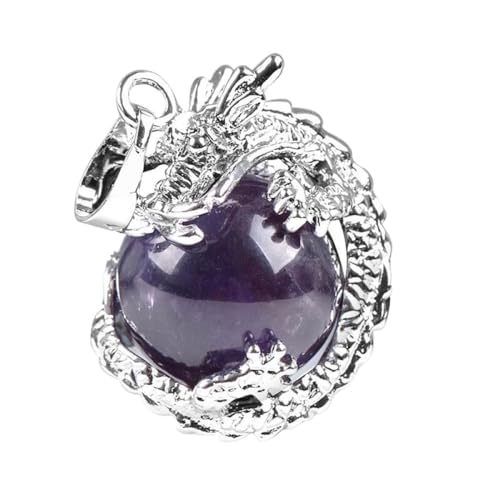 Drachenperlen-Totem-Halskette im chinesischen Stil, natürlicher Edelstein-Totem-Anhänger, eingewickelter Naturstein-Perlen-Halsketten-Anhänger, exquisiter Anhänger-Schmuck ohne Kette, Amethyst, Ei von LCKSTRAVAG