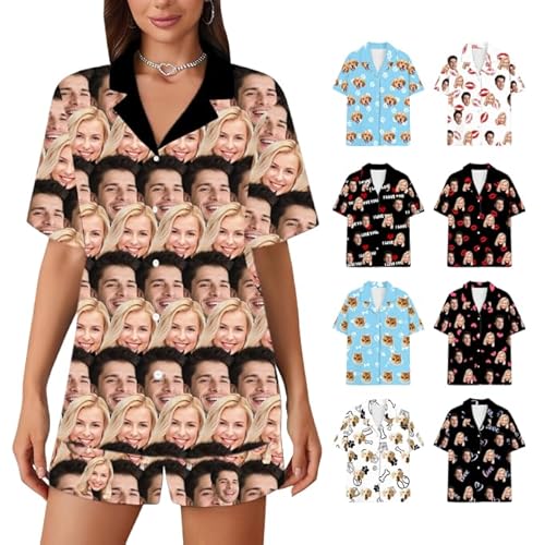LCMAIT Personalisierte Pyjamas, V-Ausschnitt kurzärmelige Pyjama Set,Benutzerdefinierte Unisex Shorts PJs, Unisex kurzärmelige Pyjamas Set von LCMAIT