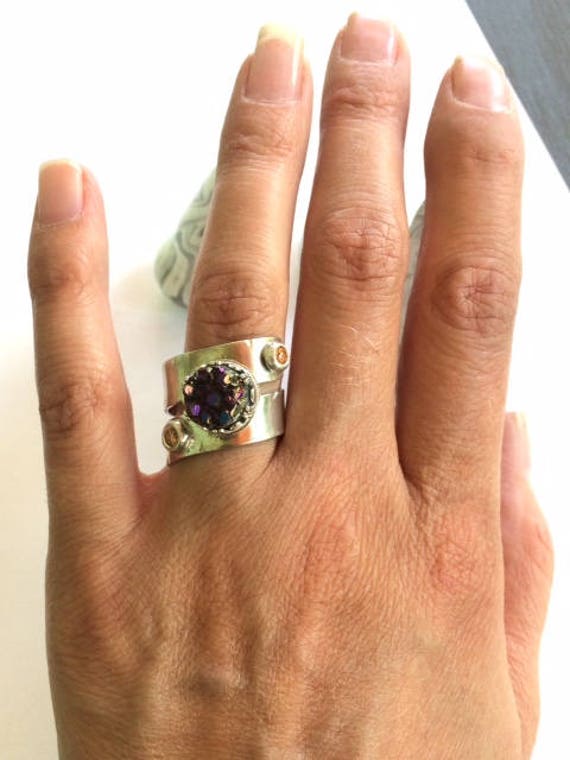 Handgefertigter .925 Silber Druzy Wickelring Mit Champagne Kristallen, Grösse 8.25 Handgefertigter .925 Silber Druzy Wickelring Mit Champagne Kristallen, Grösse 8.25 von LCNStudios