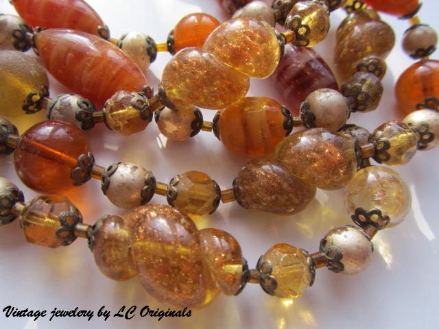 Schöne Vintage Art Deco Böhmen Honig Gold Lampwork Perlen Fünf Stränge Halskette von LCOriginalsJewelry