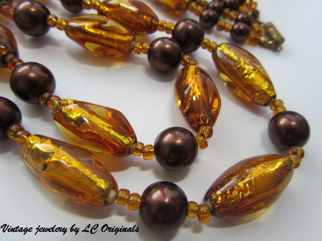 Schöne Vintage Bohemia Honig Gold Lampwork Perlen Strang-Halskette von LCOriginalsJewelry