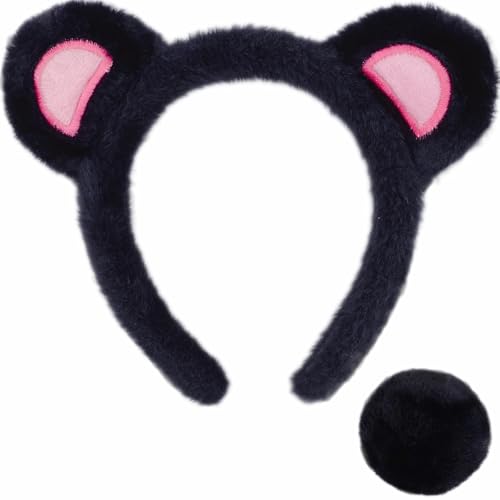 LCPQMZGH Schwarze Bärenohren Stirnband und Schwanz Set für Frauen Cosplay Halloween Tier Kostüm Zubehör LCPQMZGH Schwarze Bärenohren Stirnband und Schwanz Set für Frauen Cosplay Halloween Tier Kostüm Zubehör von LCPQMZGH