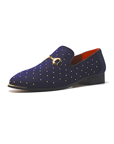 LCQL Herren Edle Wildleder Horsebit Loafers Schuhe Slip-on Kleid Schuhe mit Gold Nieten Party Tanzschuhe Übergröße 40-47, Blau (blau), 45 EU von LCQL