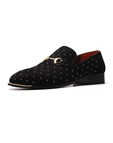 LCQL Herren Edle Wildleder Horsebit Loafers Schuhe Slip-on Kleid Schuhe mit Gold Nieten Party Tanzschuhe Übergröße 40-47, Schwarz (schwarz), 47 EU von LCQL