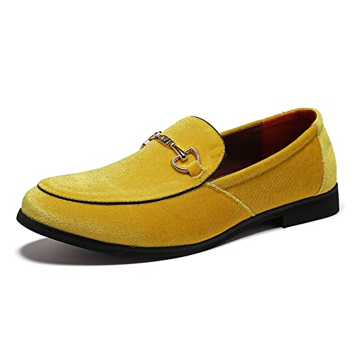LCQL Herren Luxus Samt Penny Loafer Schuhe Noble Slip-on Suede Loafer Rauchschuhe Plus Size 7-13, Gold, 43 EU von LCQL