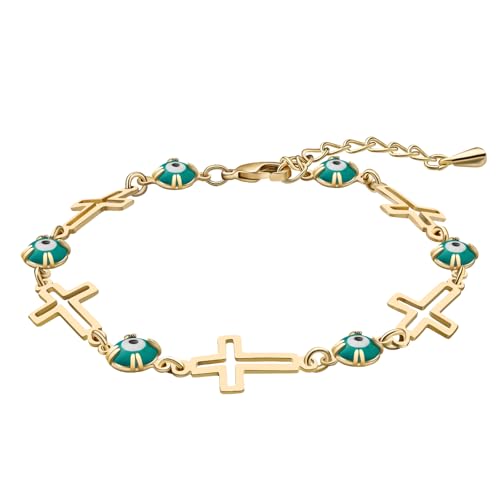 Evil Eye Armbänder für Frauen, verstellbares 18 Karat vergoldetes Armband, Kreuz-Handkette, zierliche, nicht anlaufende Geschenke für Sie, One Size, Metall, Kein Edelstein Evil Eye Armbänder für Frauen, verstellbares 18 Karat vergoldetes Armband, Kreuz-Handkette, zierliche, nicht anlaufende Geschenke für Sie, One Size, Metall, Kein Edelstein von LCTrusttmor Gahna