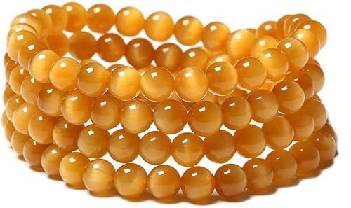 LCUVIMPEX Armband, Gelbes 6 mm langes Stretch-Mala-Armband mit 108 Perlen und Tigerauge-Stein von LCUVIMPEX