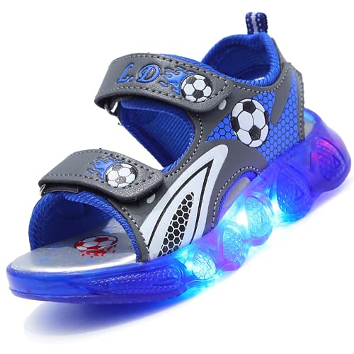 LCVibecx Blinkende LED-Leuchtschuhe for Jungen | Rutschfeste Freizeit-Sandalen | Doppelter Klettverschluss | Sportliche Sommerschuhe in Rot/Blau (Gr. 21-30)(Blau,30 EU) von LCVibecx