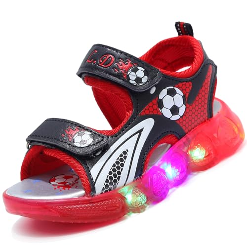 LCVibecx Blinkende LED-Leuchtschuhe for Jungen | Rutschfeste Freizeit-Sandalen | Doppelter Klettverschluss | Sportliche Sommerschuhe in Rot/Blau (Gr. 21-30)(Rot,30 EU) von LCVibecx