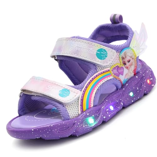 LCVibecx Kinder Strand Sportschuhe mit Beleuchtung | Mädchensandalen mit Klettverschluss | Atmungsaktive Turnschuhe in Rosa/Lila | Größen 22-31 EU(Lila,26 EU) von LCVibecx