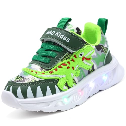 LCVibecx LED Leuchtschuhe Jungen 21-30 EU | Atmungsaktive Turnschuhe mit Blinkfunktion | Klettverschluss Sport Schuhe in Grün, Blau, Grau for Frühling/Herbst(Grün,26 EU) von LCVibecx