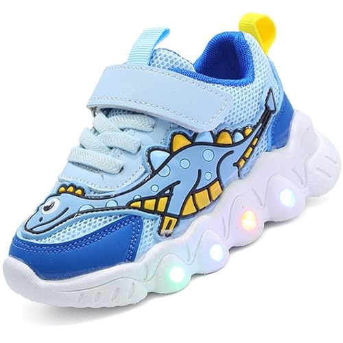 LCVibecx LED Leuchtschuhe Kinder mit Dinosauriermuster, Blinkende Turnschuhe Leichte Sportschuhe 21-30 EU Jungen Mädchen(Blau,30 EU) von LCVibecx