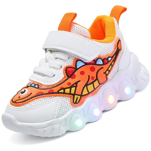LCVibecx LED Leuchtschuhe Kinder mit Dinosauriermuster, Blinkende Turnschuhe Leichte Sportschuhe 21-30 EU Jungen Mädchen(Orange,23 EU) von LCVibecx