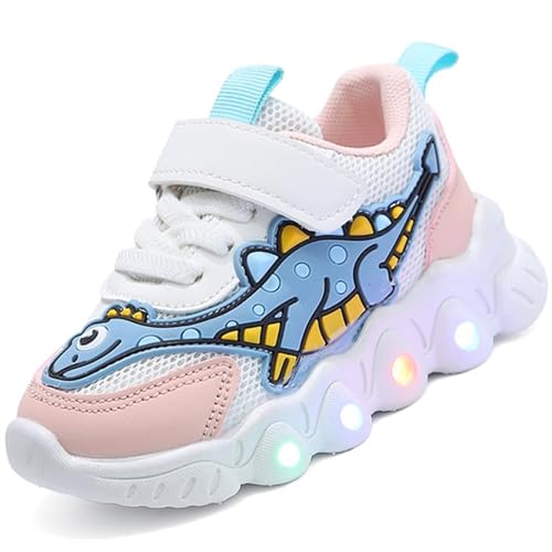 LCVibecx LED Leuchtschuhe Kinder mit Dinosauriermuster, Blinkende Turnschuhe Leichte Sportschuhe 21-30 EU Jungen Mädchen(Rosa,25 EU) von LCVibecx