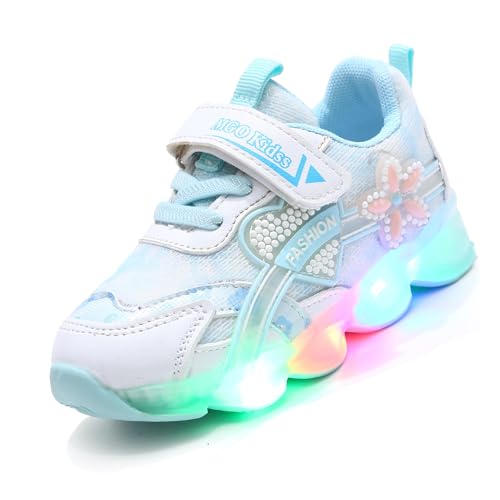 LCVibecx LED-Sneaker for Mädchen mit Klett | Leuchtschuhe Kinder | PVC-Sohle Größe 21-30 EU (Rosa/Lila)(Blau,22 EU) von LCVibecx