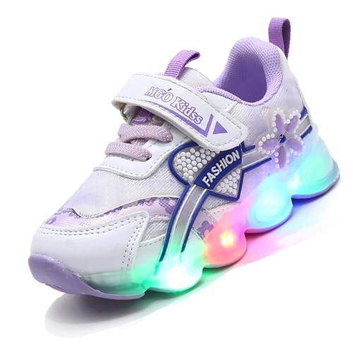 LCVibecx LED-Sneaker for Mädchen mit Klett | Leuchtschuhe Kinder | PVC-Sohle Größe 21-30 EU (Rosa/Lila)(Lila,26 EU) von LCVibecx