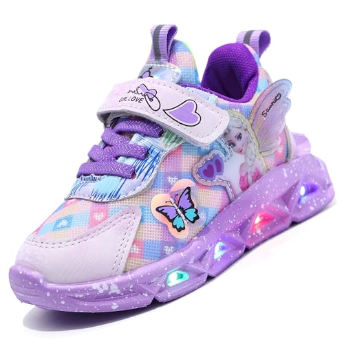 LCVibecx Leuchtschuhe MäDchen von 2 bis 8 Jahre, ELSA Schuhe, Kinder Turnschuhe mit Klettverschluss, Sneaker & Sportschuhe Hallenschuhe ideal pelt Schule und Freizeit(Lila,26 EU) von LCVibecx