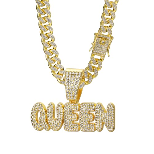 LCWLJL Queen Hip-Hop-Kette, Strass-Anhänger, Halskette für Damen, Modeschmuck für Damen, Large, Zink, Strass LCWLJL Queen Hip-Hop-Kette, Strass-Anhänger, Halskette für Damen, Modeschmuck für Damen, Large, Zink, Strass von LCWLJL