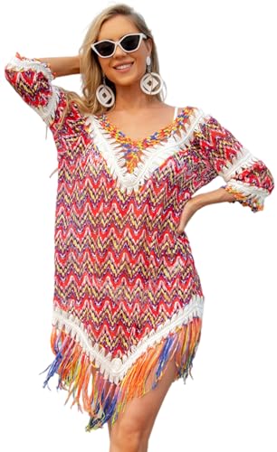 LCXYYY Damen Cover Up Bohemian Gefranste Gehäkelt Strandkleid Bluse Sommer Strandurlaub Badeanzug Bikini Cover-Ups von LCXYYY