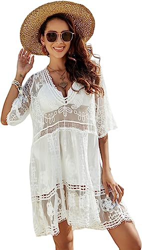 LCXYYY Damen Cover Up Sommer Bikini Strandurlaub Strandponcho Sexy Spitze V-Ausschnitt Freizeitkleid Sonnenschutz Strandkleid von LCXYYY