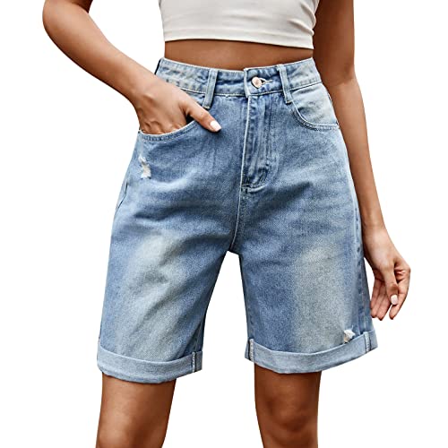 3/4 Hose Damen Jeans Stretch Sexy Knielange Kurze Hose Casual Lose Baggy Latzhose Zerrissen High Waist Bermuda Hotpants Jeansshorts Strandshorts Übergrößen Jumpsuits 7/8 Hose Hot Pants Y2K Shorts von LCpddajlspig