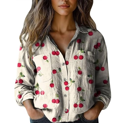 Ausgefallene Blusen, Boho Bluse Damen Vintage Boho Style Blumen Bluse Ausgefallene Blusen Strandhemd V-Ausschnitt Langarmshirts Blusenshirt Langarm Bohemian Kleidung Tops SommerBeige S von LCpddajlspig