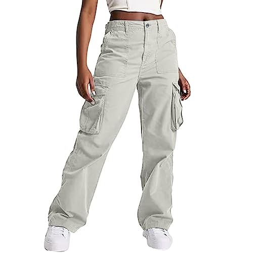 Baggy Hose Damen, Multi Taschen Teenager Mädchen Lang Safari Hose High Waist Weites Bein Baggy Jeans Freizeithosen Taille Jogginghose Elastische Hip Hop Frühling Y2K Hose Arbeitshose Cargo Hose von LCpddajlspig