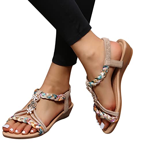 Barfuss Sandalen Damen Lässige Aushöhlen Damensandalen Open Toe Sandalen Wildling Schuhe Schicke Glitzer Bequeme Vintage Elegant Mit Fussbett Rutschfest Sommer Schlappen Zehentrenner Boho Sandalen von LCpddajlspig