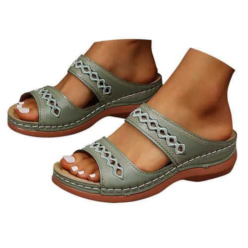 Barfußschuhe Sandalen Damen, Orthopädische Sandalen Damen Sommerschuhe Breite Füße Hausschuhe Pantoletten Plateau Offene Sommer Schuhe Keilabsatz Sandaletten Weite H Pu-Leder LatschenGrün 41 von LCpddajlspig